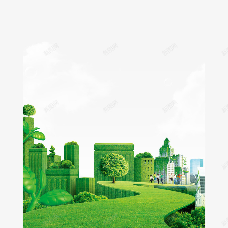 绿色立体科技建筑png免抠素材_新图网 https://ixintu.com 建筑 现代 科技 绿色