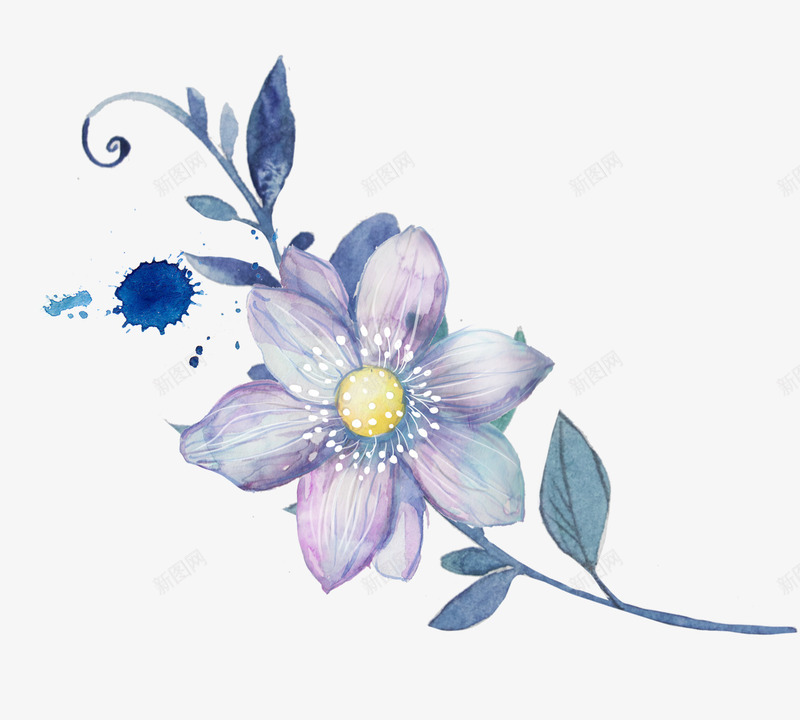蓝色花枝png免抠素材_新图网 https://ixintu.com 花朵 蓝色树叶 蓝色花朵