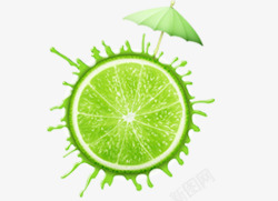 柠檬雨伞绿色柠檬切片高清图片