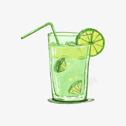 手绘柠檬水卡通手绘绿色的柠檬水高清图片