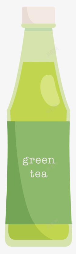 扁平饮料瓶手绘卡通绿茶瓶高清图片