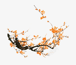 橙色中国风花枝装饰图案素材
