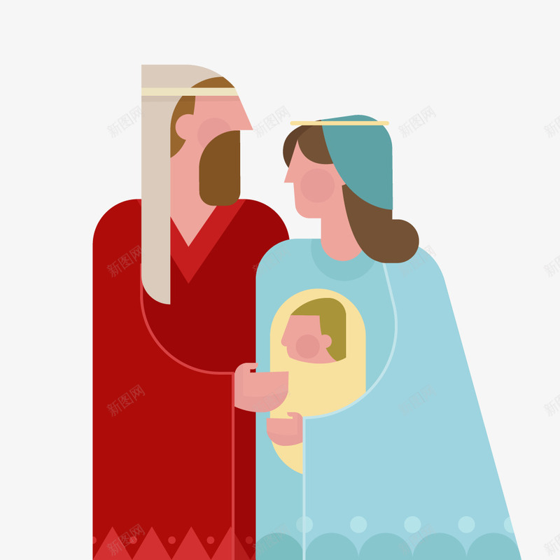 出生的孩子png免抠素材_新图网 https://ixintu.com 卡通剪影 宝宝 父母 耶稣