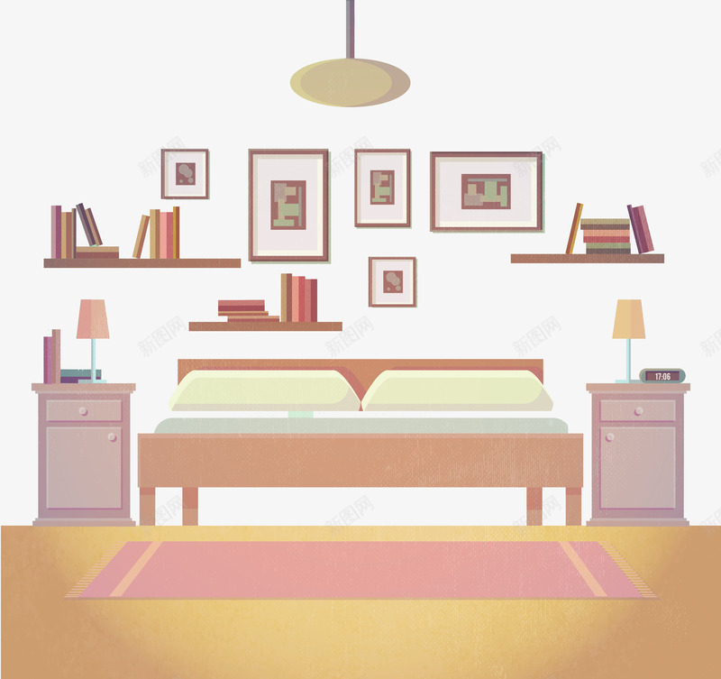 卧室装饰png免抠素材_新图网 https://ixintu.com 卧室 地毯 照片墙 装饰