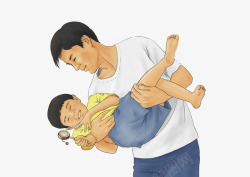手绘抱着孩子的父亲插画素材