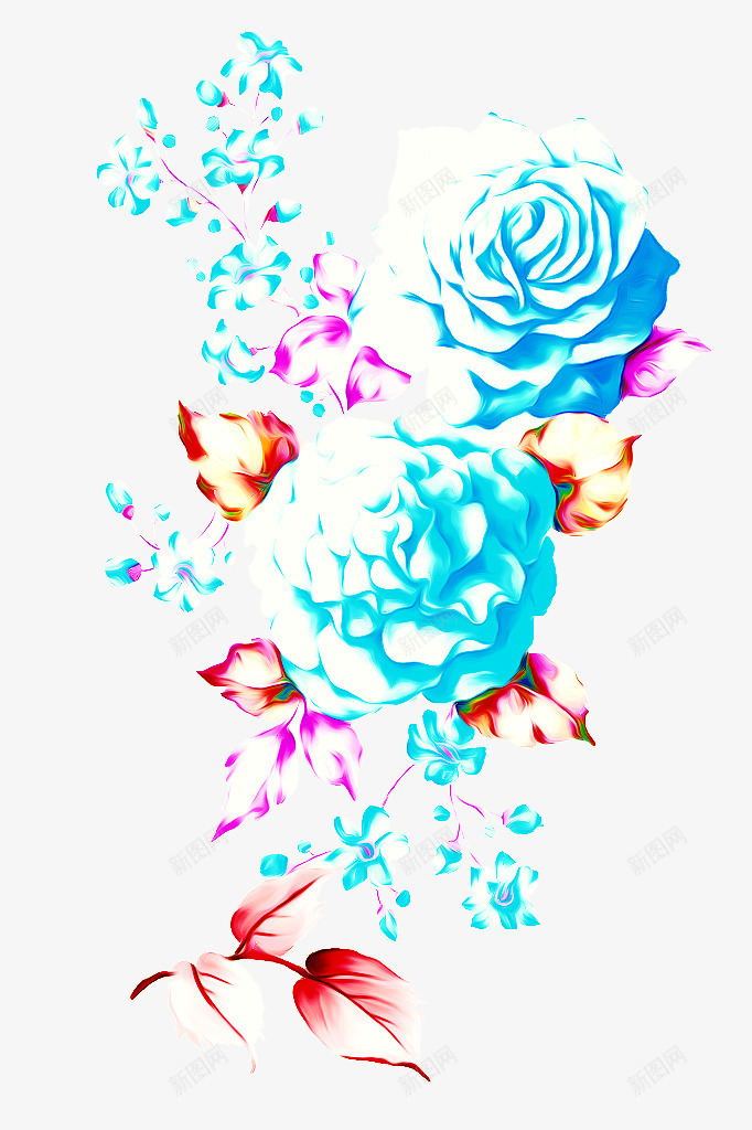 蓝玫瑰png免抠素材_新图网 https://ixintu.com 吊篮 小花 月季 油画 玫瑰花 花枝 蝴蝶