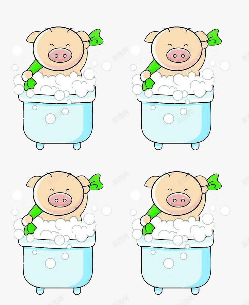 四个相同的小猪宝宝洗澡png免抠素材_新图网 https://ixintu.com 动物 卡通 卡通图片 大小相同 宝宝洗澡 小猪 猪猪