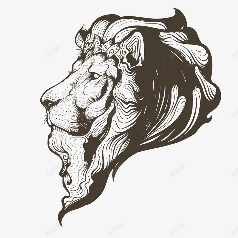 手绘狮子头像png免抠素材_新图网 https://ixintu.com PNG头像 动物 头像 狮子头 矢量头像 黑色