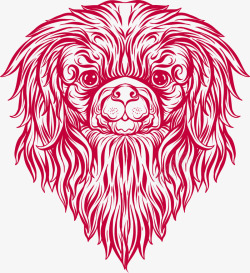 红色线条狮子狗头像素材