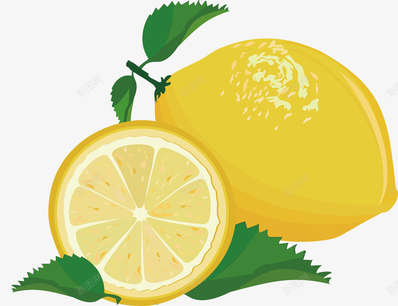 柠檬矢量图ai免抠素材_新图网 https://ixintu.com 卡通 叶子 手绘 柠檬 水果 矢量图