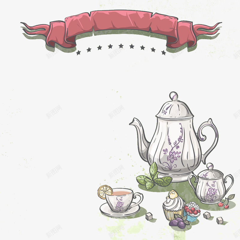 清新茶馆png免抠素材_新图网 https://ixintu.com 杯子 茶壶 饮品店 饮料