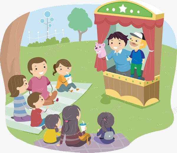 坐在草地上看表演的孩子们png免抠素材_新图网 https://ixintu.com 卡通人物 可爱插图 坐在草地上 孩子们 看表演 聚会 草地上的人