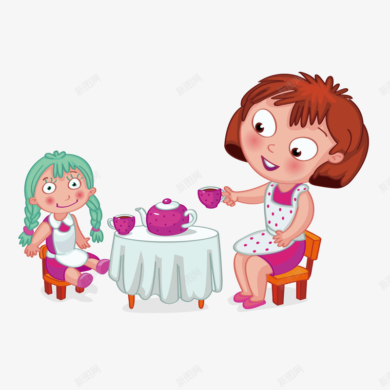 卡通妈妈和小女孩吃饭矢量图ai免抠素材_新图网 https://ixintu.com 卡通妈妈孩子 吃放 餐桌 矢量图