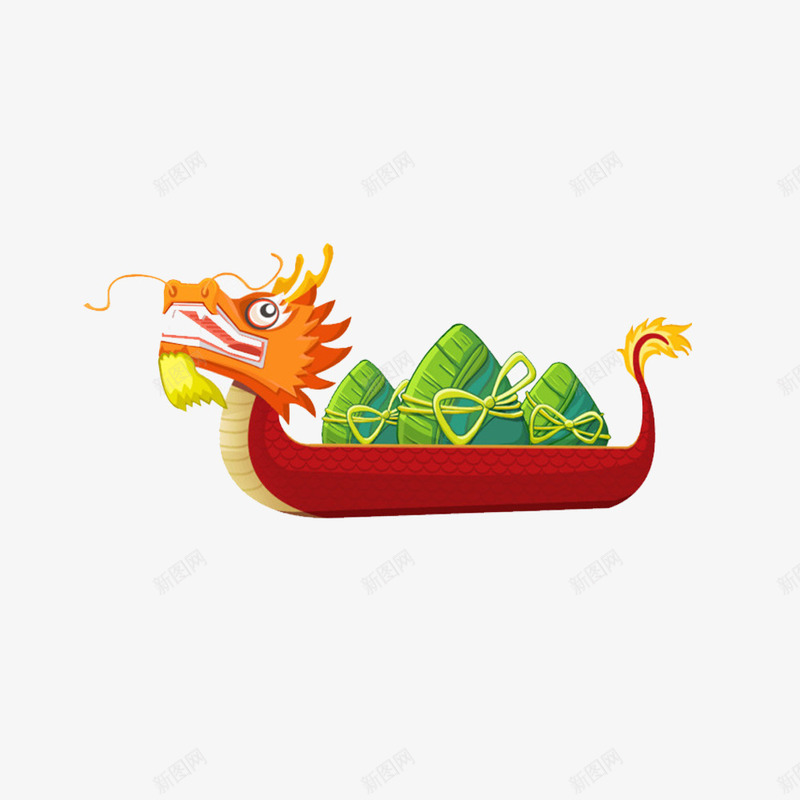 卡通端午节龙舟粽子png免抠素材_新图网 https://ixintu.com 划船 快乐 比赛 端午节 粽子 绿色 节日 食物