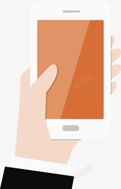 橘色手机手拿橘色屏幕的手机图高清图片