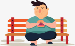 胖孩子坐在长椅上吃汉堡的人矢量图高清图片