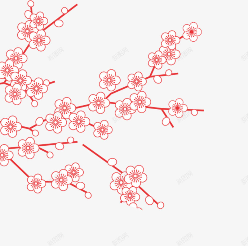 红色花朵png免抠素材_新图网 https://ixintu.com 小花 盛开 红色 线条 绽放 花卉鲜花 花朵 花枝