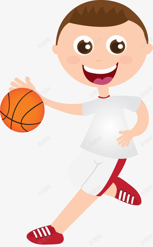 打篮球的男孩子png免抠素材_新图网 https://ixintu.com 圆寸头 寸头发型 开心 球鞋 男生 白T恤 篮球 运动
