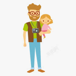 抱着女儿四眼父亲抱着可爱女儿矢量图高清图片