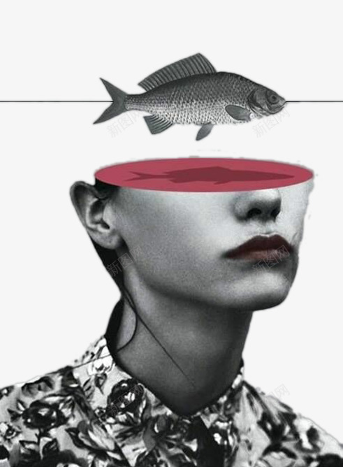 创意头像被分割的头与鱼png免抠素材_新图网 https://ixintu.com 创意设计 卡通手绘 被分割的头 鱼