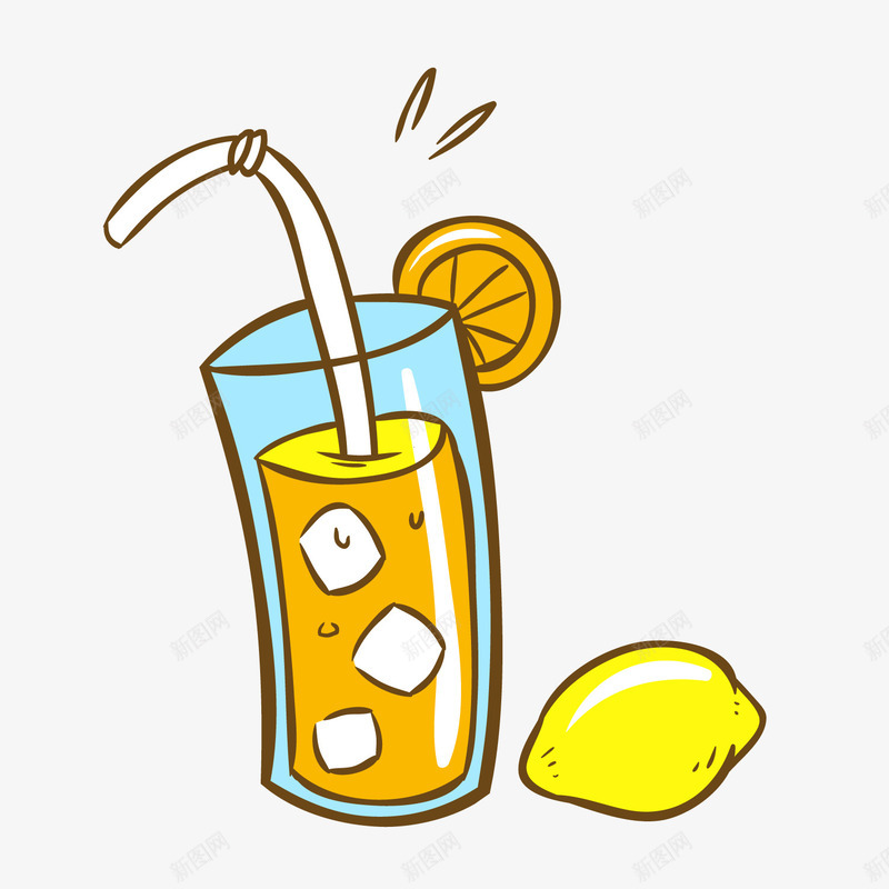 黄色柠檬汁png免抠素材_新图网 https://ixintu.com 卡通杯子 卡通饮料 柠檬汁 黄色柠檬