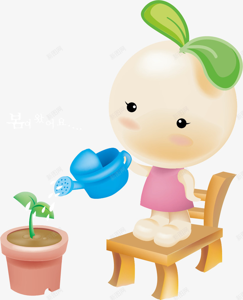 站在凳子上浇花的绿叶宝宝矢量图ai免抠素材_新图网 https://ixintu.com 凳子 宝宝 浇花 站在 绿叶 矢量图
