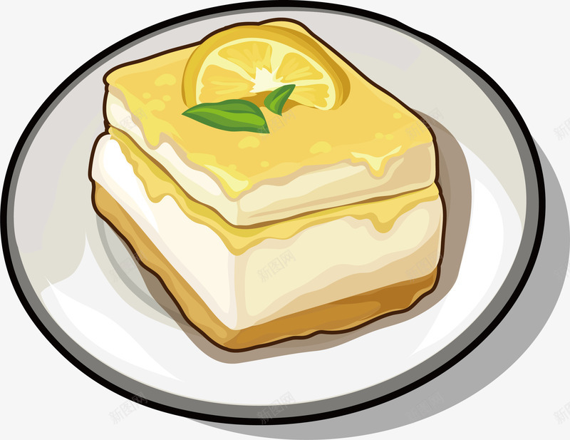 柠檬蛋糕png免抠素材_新图网 https://ixintu.com 手绘 柠檬 水果 甜点 碟子 绿叶 蛋糕 食物