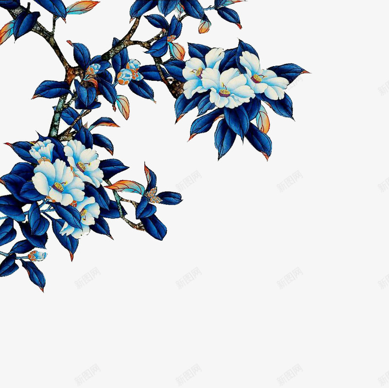 蓝色花png免抠素材_新图网 https://ixintu.com 花朵 花枝 蓝色叶