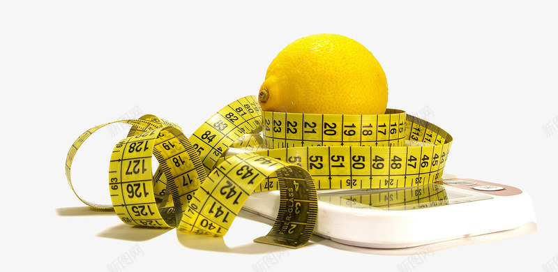 减肥工具png免抠素材_新图网 https://ixintu.com 健身 减肥 卷尺 柠檬 测量 称重器