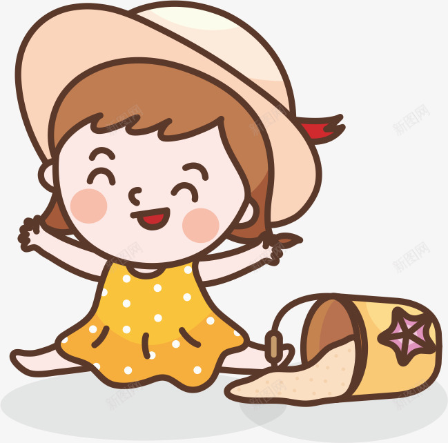 女孩png免抠素材_新图网 https://ixintu.com 儿童 儿童节 卡通 可爱 夏天 姿势 孩子 幼儿 手绘 沙滩 海 海边 漫画女 玩沙