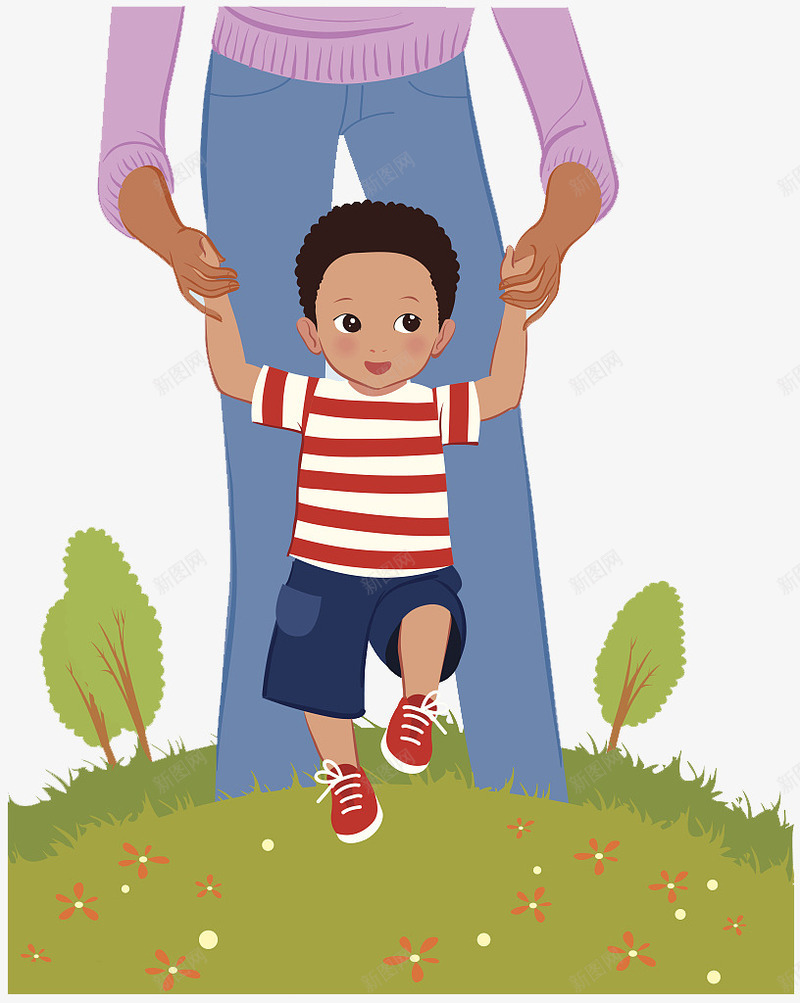 草地上学走路的孩子和妈妈png免抠素材_新图网 https://ixintu.com 亲子插图 卡通 可爱 妈妈教小孩走路 学走路 孩子和妈妈 草地上 草地上的人 走路的小人