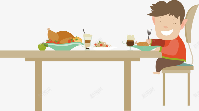 吃饭的小男孩矢量图ai免抠素材_新图网 https://ixintu.com 卡通手绘 坐在餐桌前 孩子 桌子 水彩 男孩 矢量图 美食 食物