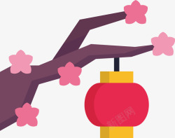 粉色梅花与红色灯笼矢量图素材