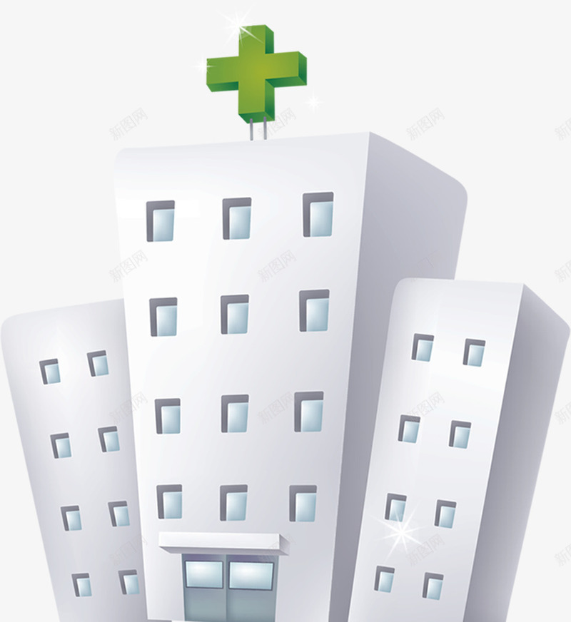 手绘绿色医院标签建筑png免抠素材_新图网 https://ixintu.com 医院 建筑 标签 绿色