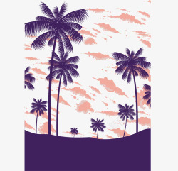 落日椰子树夏日沙滩椰子树海报矢量图高清图片