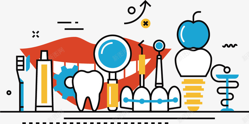 扁平化图标png_新图网 https://ixintu.com 创意设计 医生 医疗元素 医院 扁平化 牙医 牙科 病床 线性图标