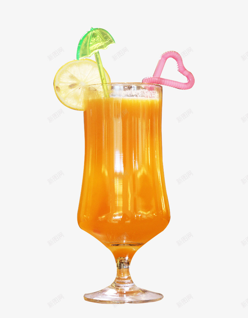 橙汁饮料psd免抠素材_新图网 https://ixintu.com 柠檬片 橙汁 玻璃杯