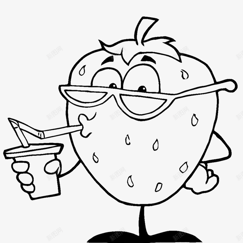喝饮料的草莓简笔画图标png_新图网 https://ixintu.com 卡通草莓 吸管 喝饮料的草莓 眼镜 草莓简笔画 饮料 饮料简笔画