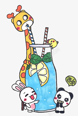 长颈鹿喝饮料素材
