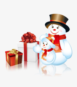 两个雪人和礼物素材