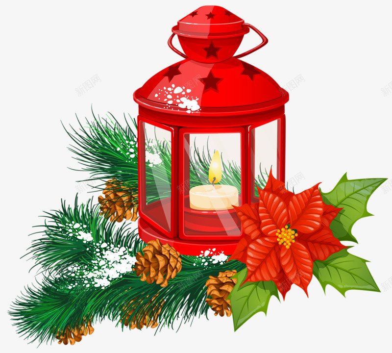 圣诞蜡烛灯png免抠素材_新图网 https://ixintu.com 圣诞 灯光 红色 绿叶 节日 蜡烛