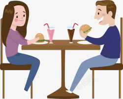情侣吃烧烤一起吃汉堡的情侣矢量图高清图片