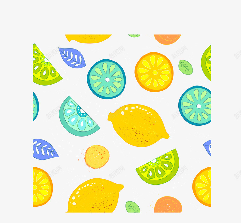 水果背景图png免抠素材_新图网 https://ixintu.com 切片 叶子 柠檬 水果 绿色叶子 背景图 颜色