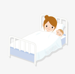 睡在床上和孩子睡在一张床上的妈妈矢量图高清图片