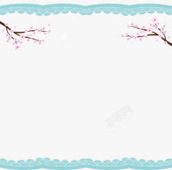 桃花框架蓝色中国风花枝框架高清图片
