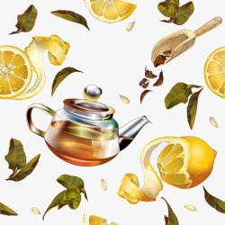 黄色简约茶壶柠檬素材