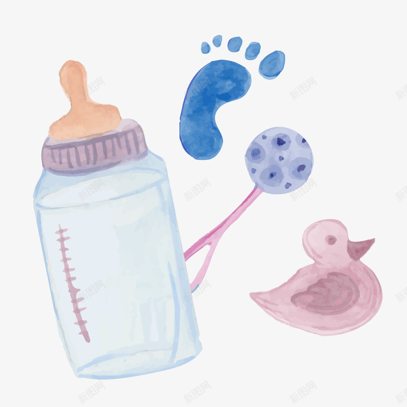 宝宝奶瓶矢量图ai免抠素材_新图网 https://ixintu.com 婴儿 手绘 粉色 鸭子 矢量图