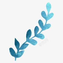 蓝色花枝水彩叶子素材