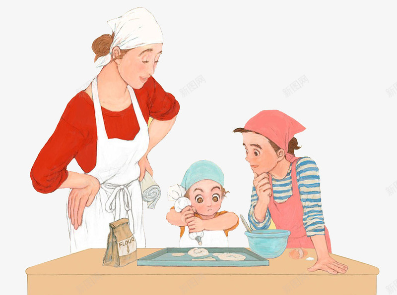孩子和父母做饼干png免抠素材_新图网 https://ixintu.com 做饼干 卡通 卡通饼干 孩子 父母
