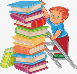 爬书登高拿书本的孩子高清图片
